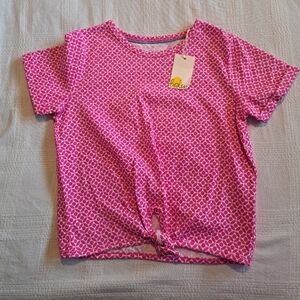 Mini Boden girls size 8-9 years bright pink & white top, NWT